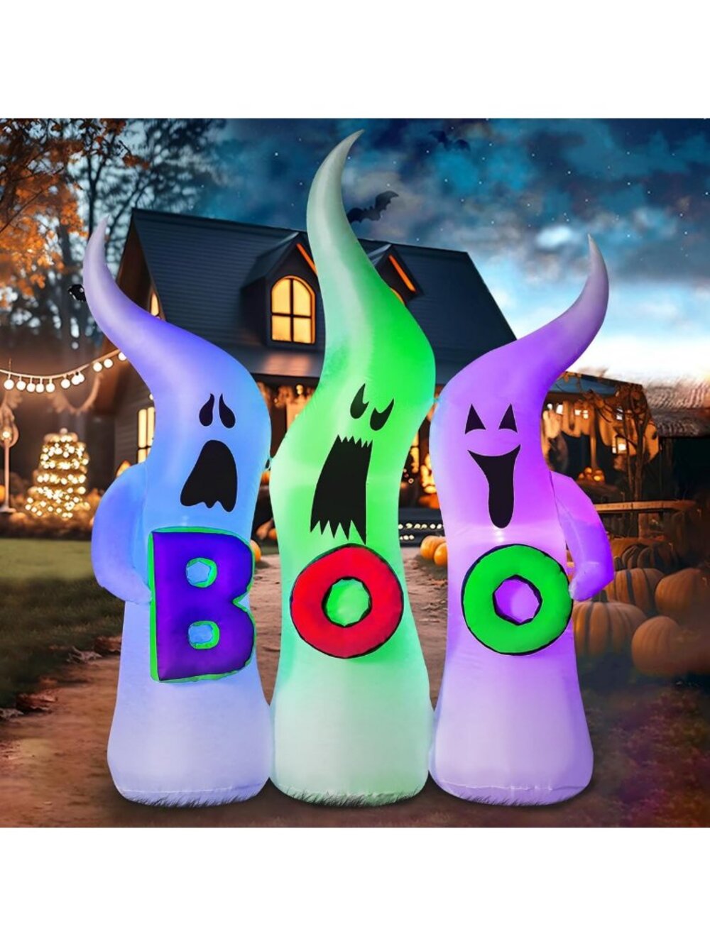 6FT Inflatable Ghosts - Spooky Outdoor Halloween Decor with Colorful LED Lights